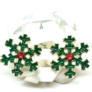 Christmas Green Enamel Red Crystal Rhinestone Gold Tone Studs Stud Earrings 17mm